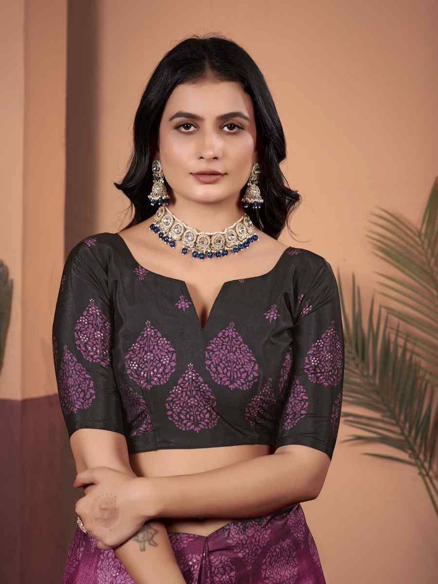 Purple Soft Crepe Silk Printed Festival Wedding Heavy Border Saree