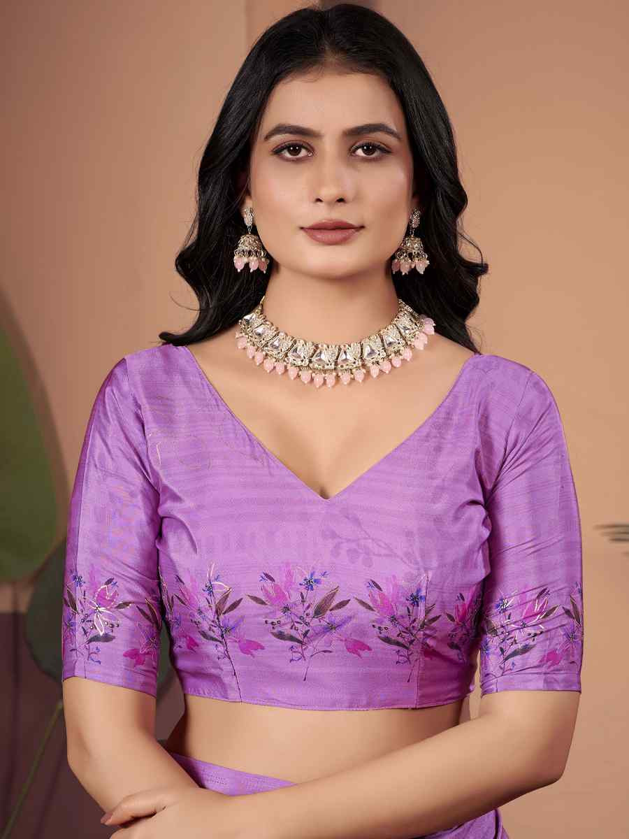 Purple Soft Crepe Silk Printed Festival Wedding Heavy Border Saree