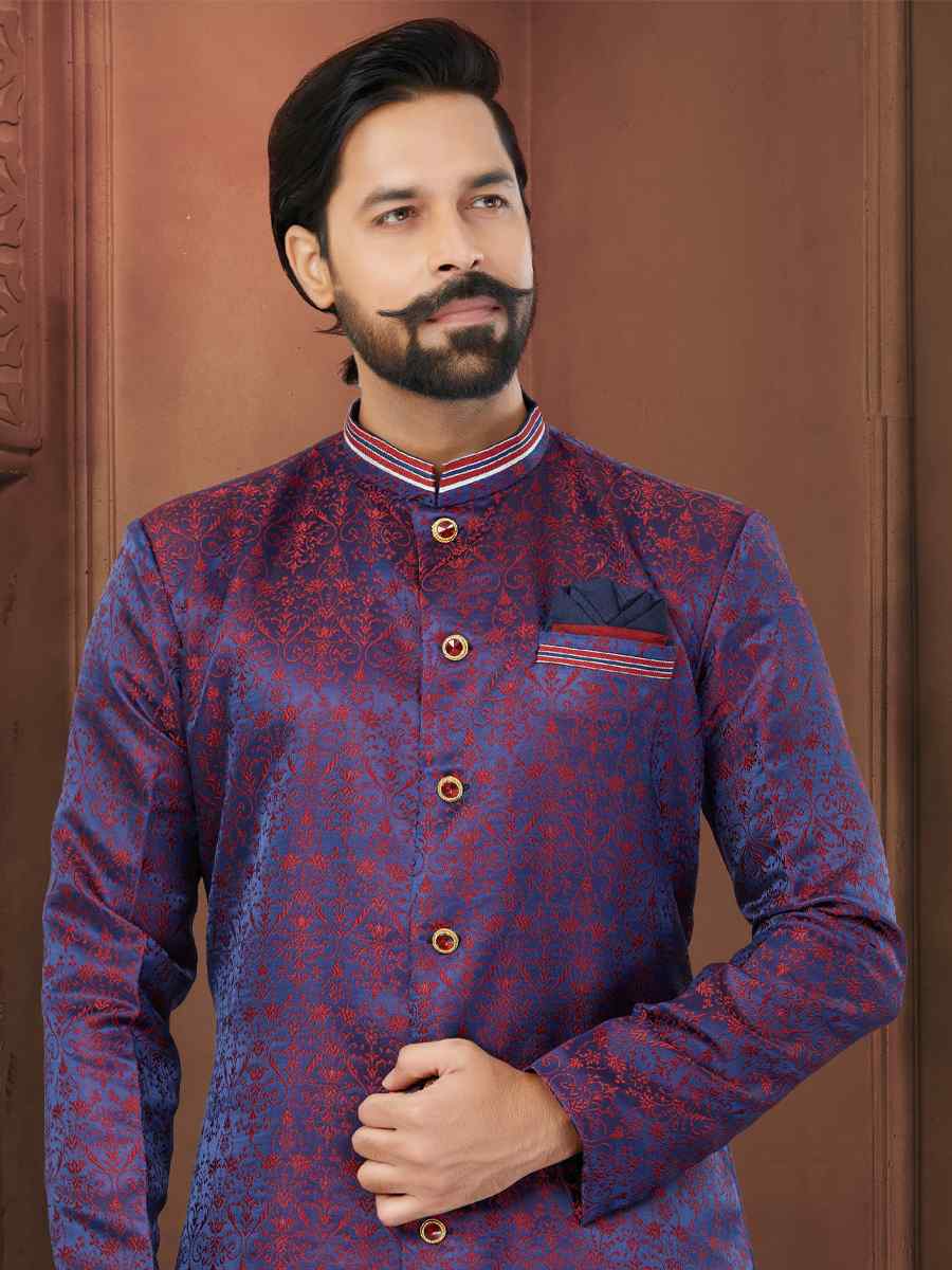 Purple Soft Jacquard Embroidered Wedding Groom Sherwani