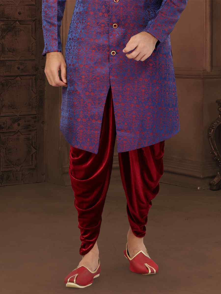 Purple Soft Jacquard Embroidered Wedding Groom Sherwani