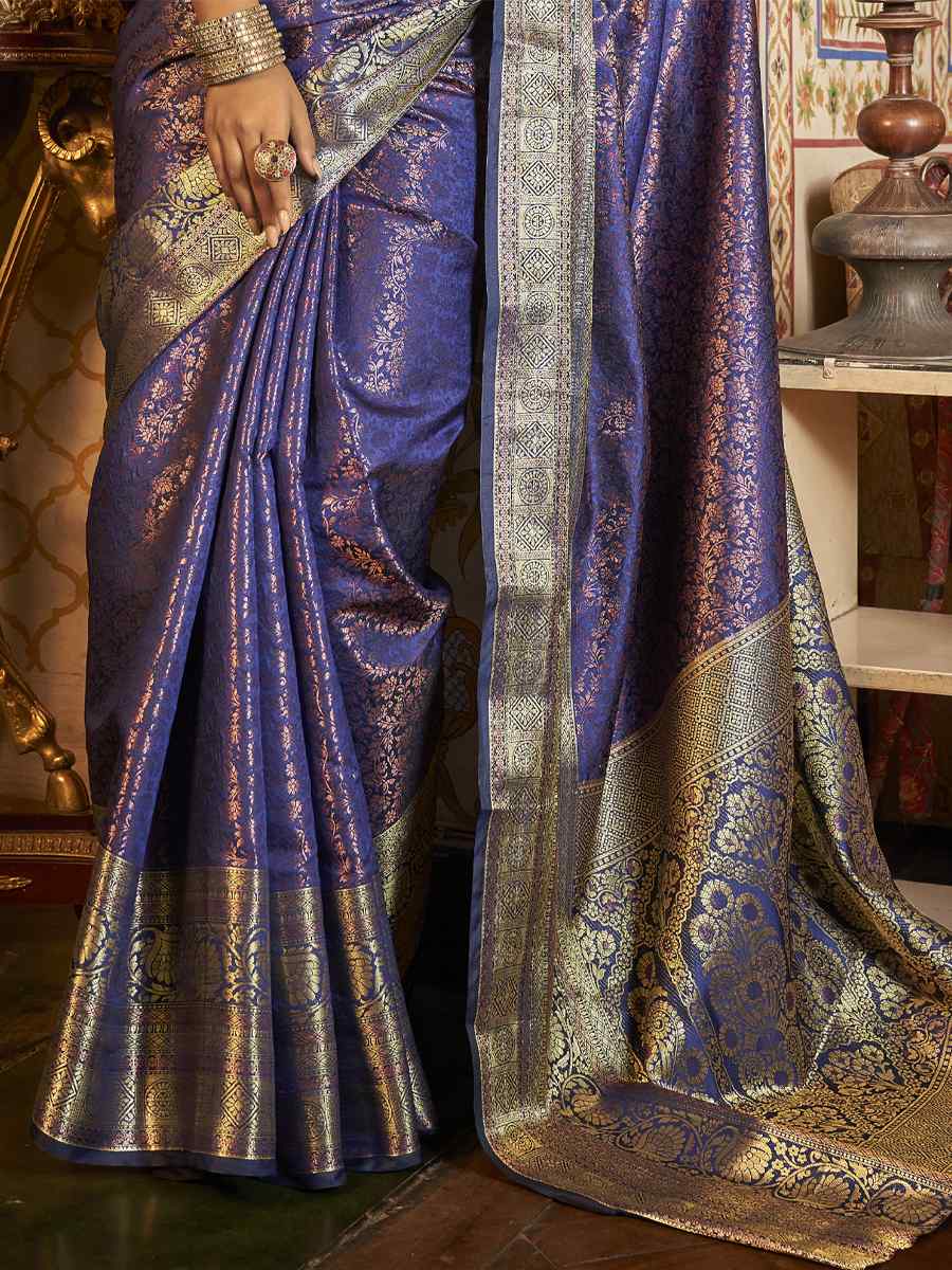Purple Soft Kanjeevaram Handwoven Wedding Festival Heavy Border Saree
