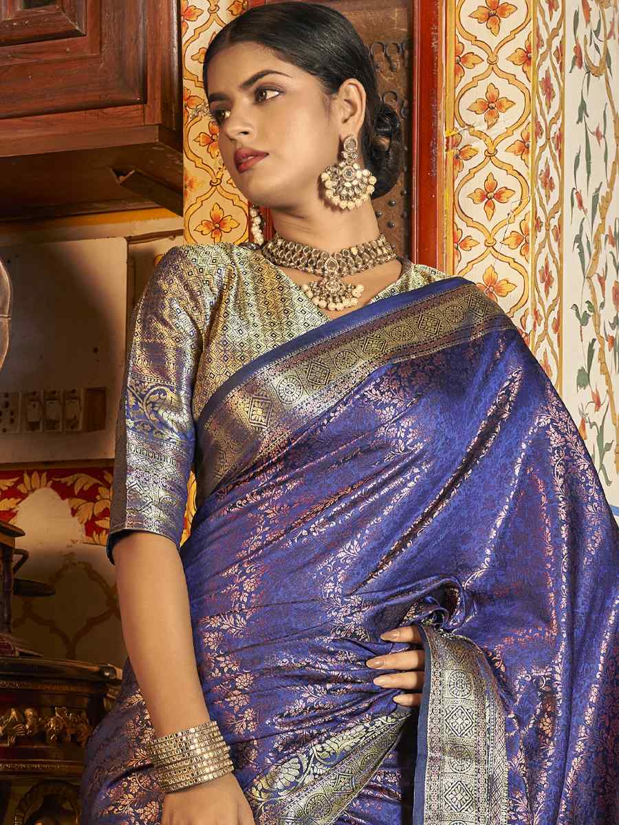 Purple Soft Kanjeevaram Handwoven Wedding Festival Heavy Border Saree