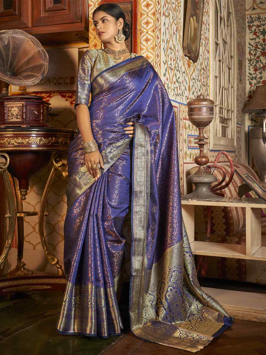 Purple Soft Kanjeevaram Handwoven Wedding Festival Heavy Border Saree