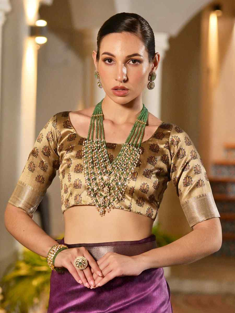 Purple Soft Khadi Raw Silk Printed Zari Handwoven Festival Wedding Fancy Heavy Border Saree