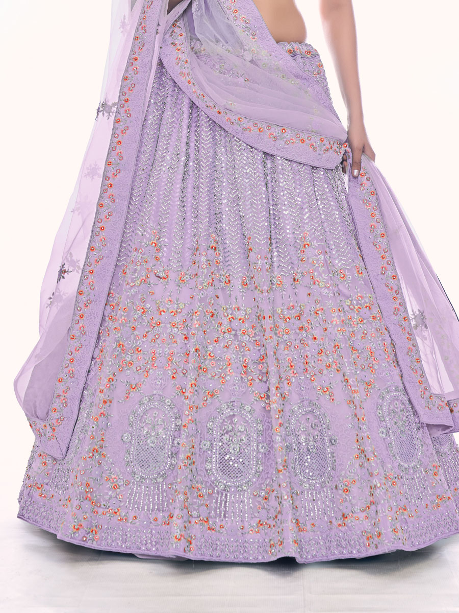Purple Soft Net Embroidered Bridal Wedding Heavy Border Lehenga Choli