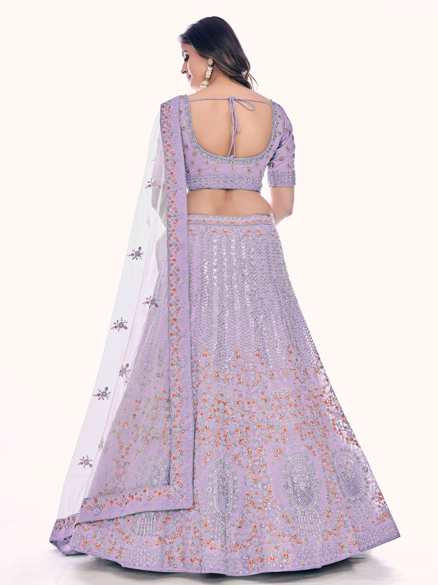 Purple Soft Net Embroidered Bridal Wedding Heavy Border Lehenga Choli