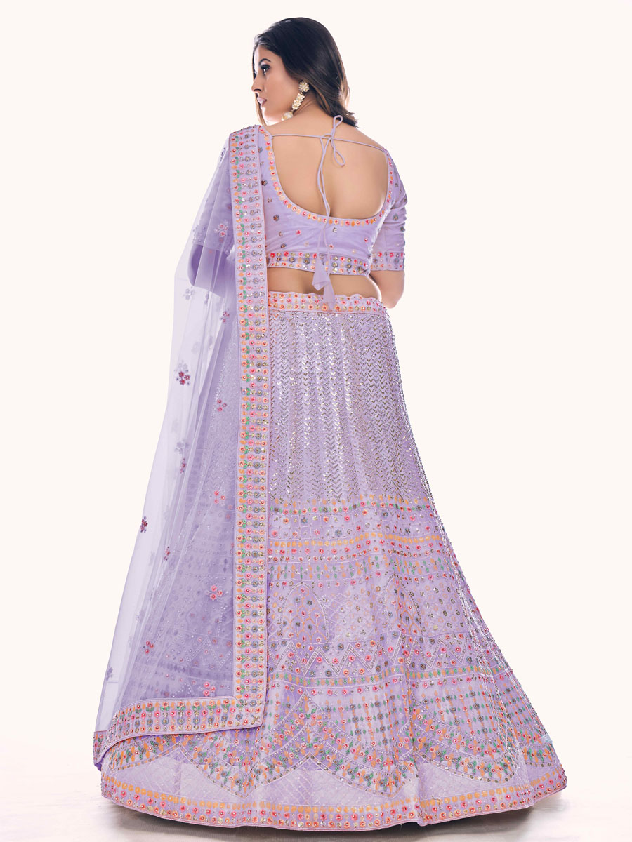 Purple Soft Net Embroidered Bridal Wedding Heavy Border Lehenga Choli