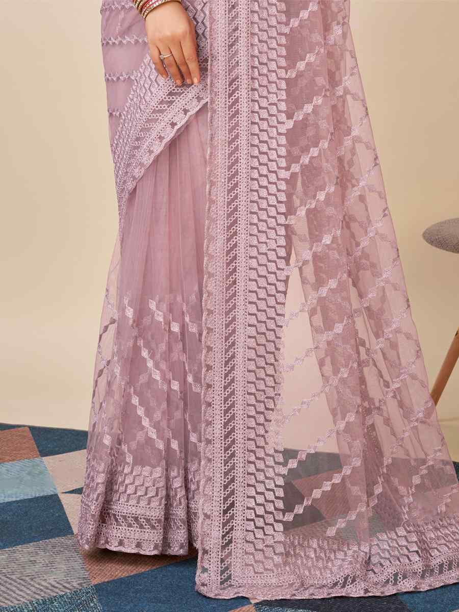 Purple Soft Net Embroidered Party Festival Heavy Border Saree