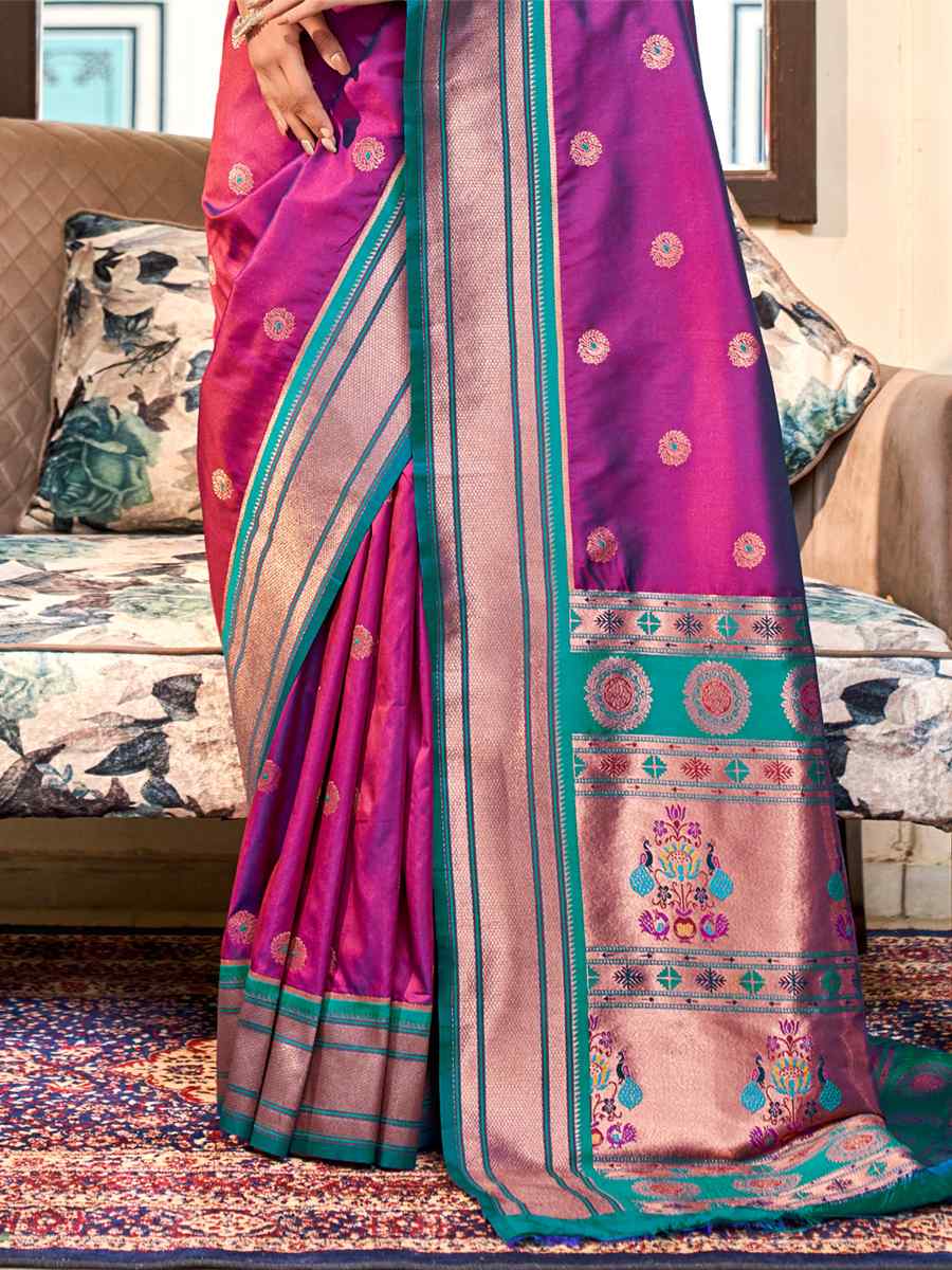 Purple Soft Paithani Silk Handwoven Wedding Festival Heavy Border Saree