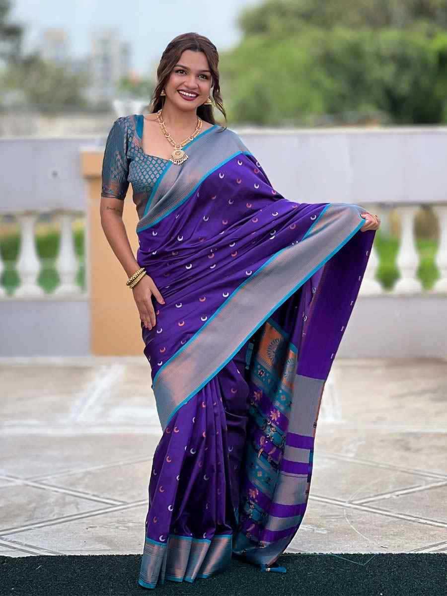 Purple Soft Pathani Silk Handwoven Festival Wedding Fancy Heavy Border Saree