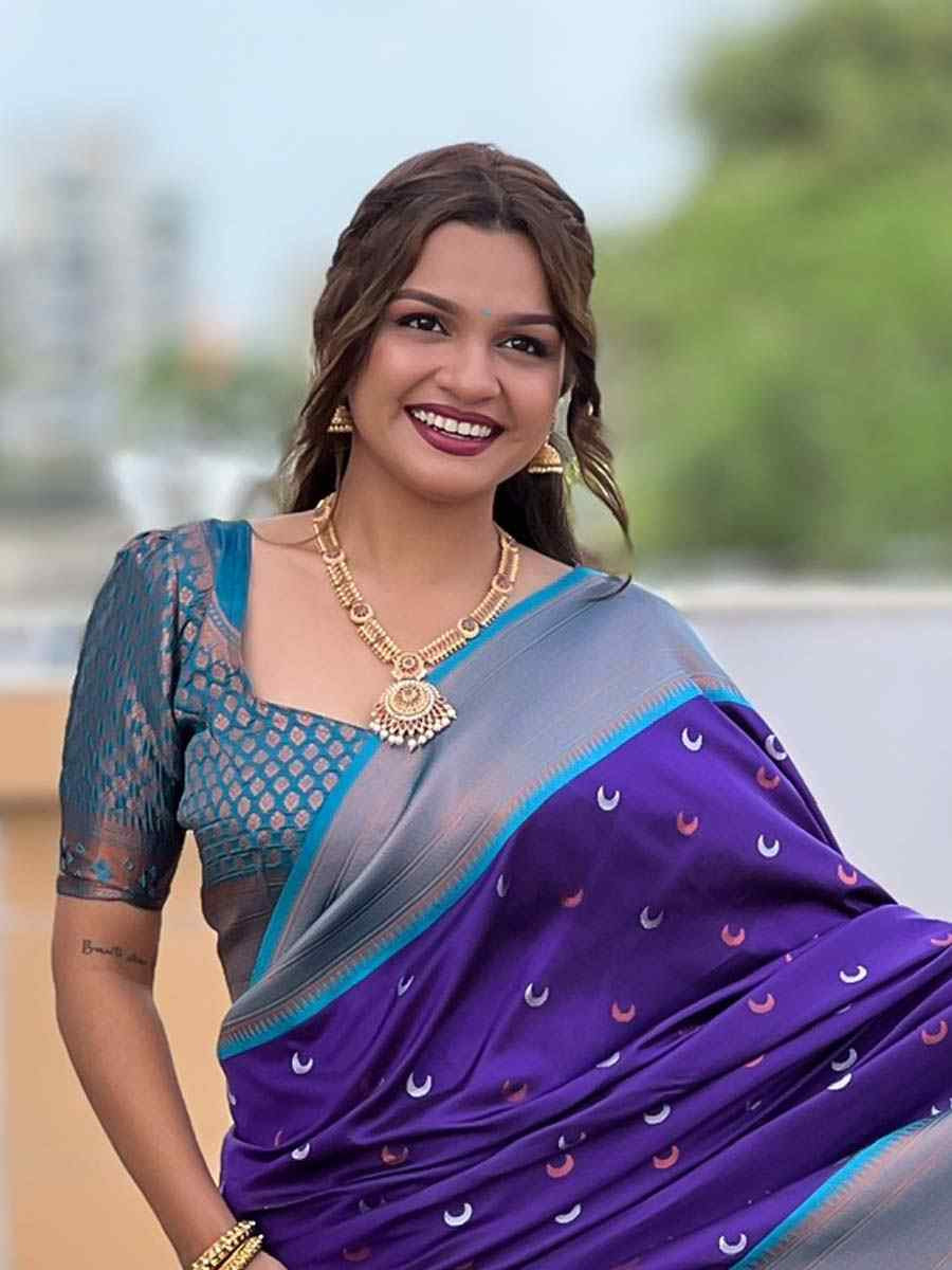 Purple Soft Pathani Silk Handwoven Festival Wedding Fancy Heavy Border Saree