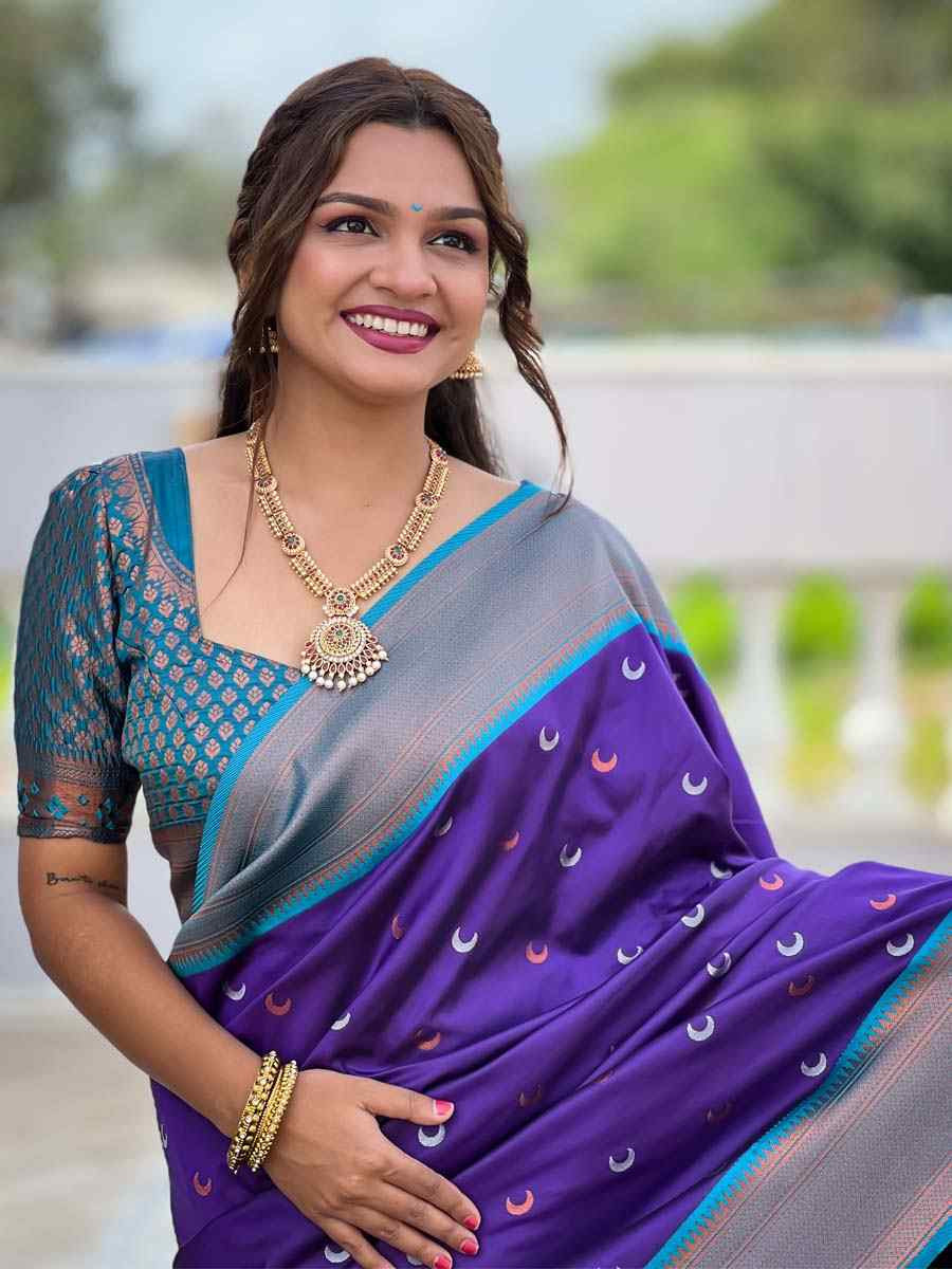 Purple Soft Pathani Silk Handwoven Festival Wedding Fancy Heavy Border Saree