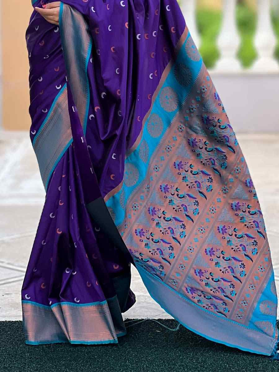 Purple Soft Pathani Silk Handwoven Festival Wedding Fancy Heavy Border Saree