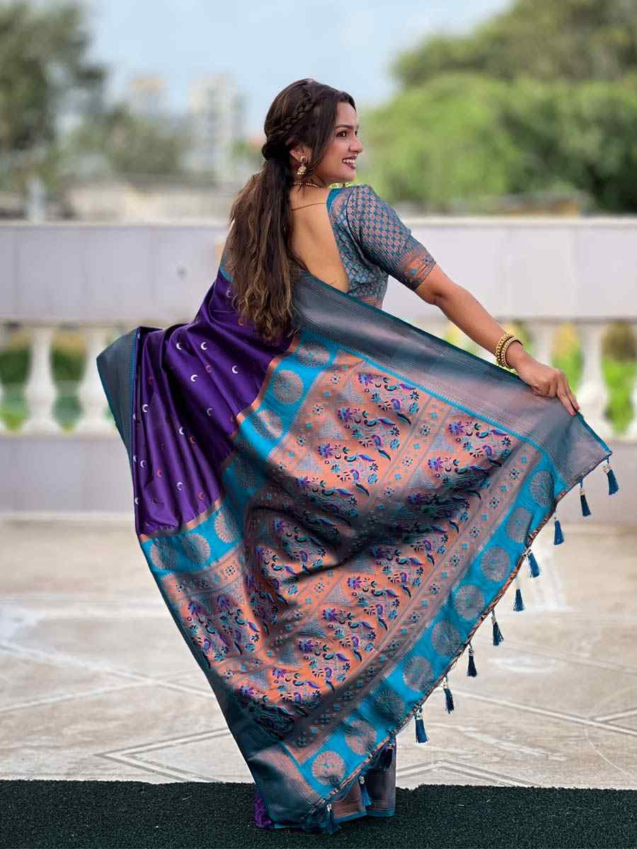 Purple Soft Pathani Silk Handwoven Festival Wedding Fancy Heavy Border Saree