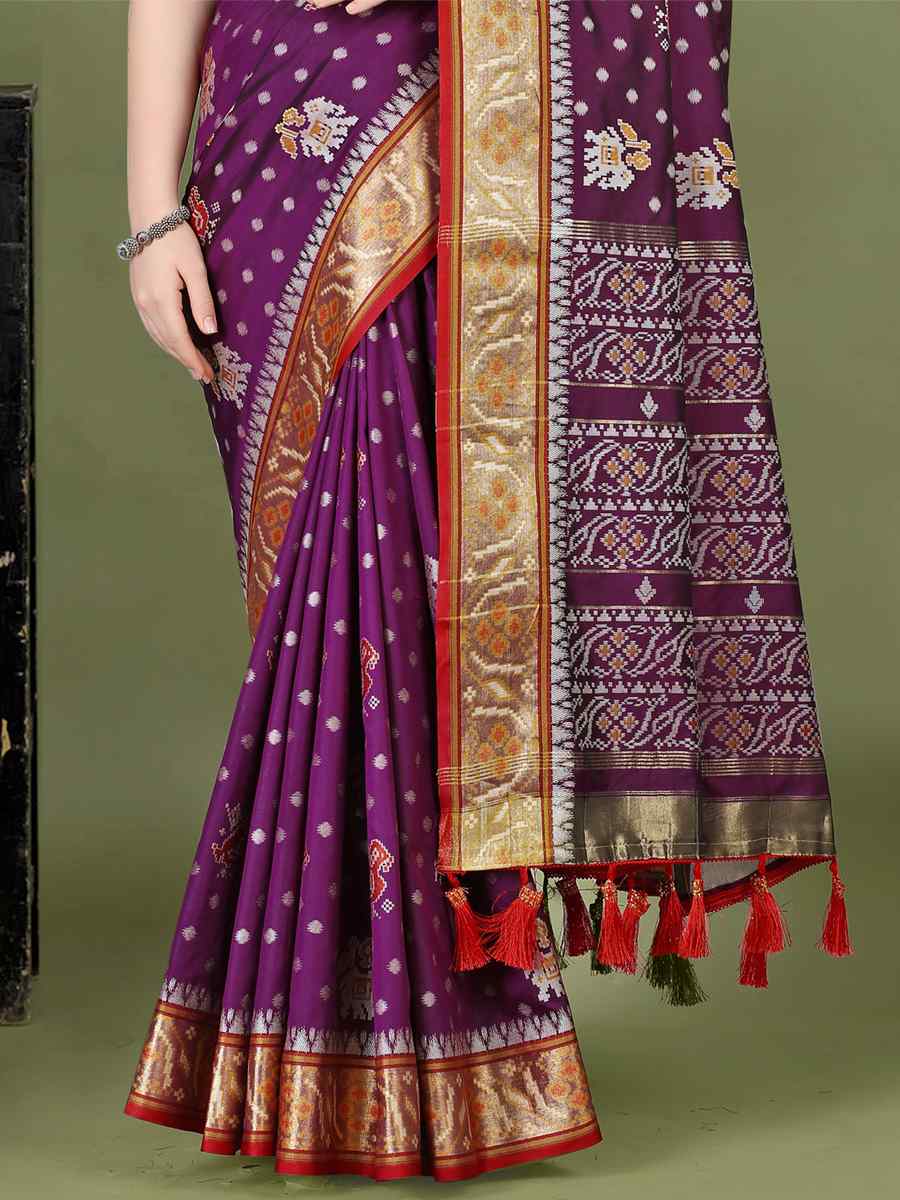 Purple Soft Patola Silk Handwoven Wedding Festival Heavy Border Saree