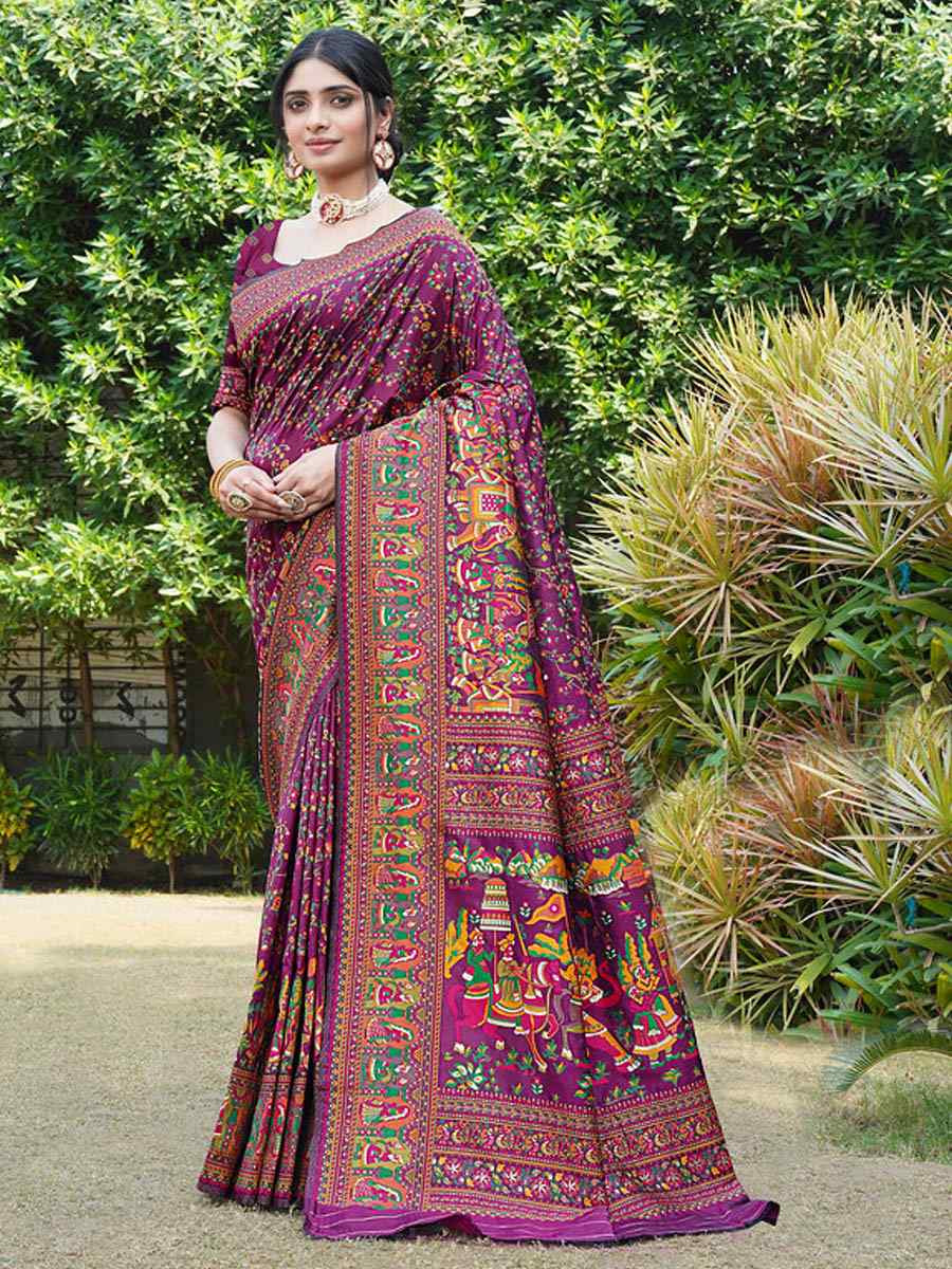 Purple Soft Pure Silk Handwoven Festival Wedding Fancy Heavy Border Saree