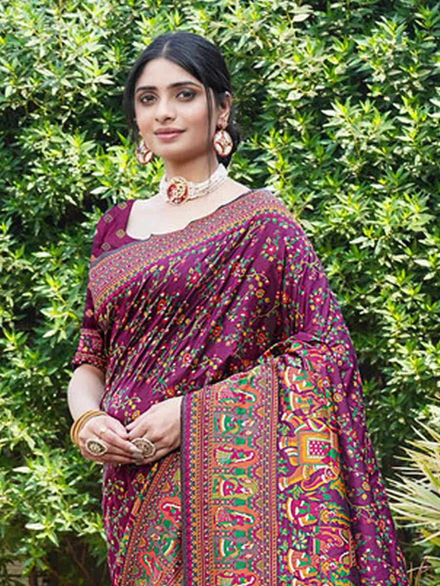 Purple Soft Pure Silk Handwoven Festival Wedding Fancy Heavy Border Saree