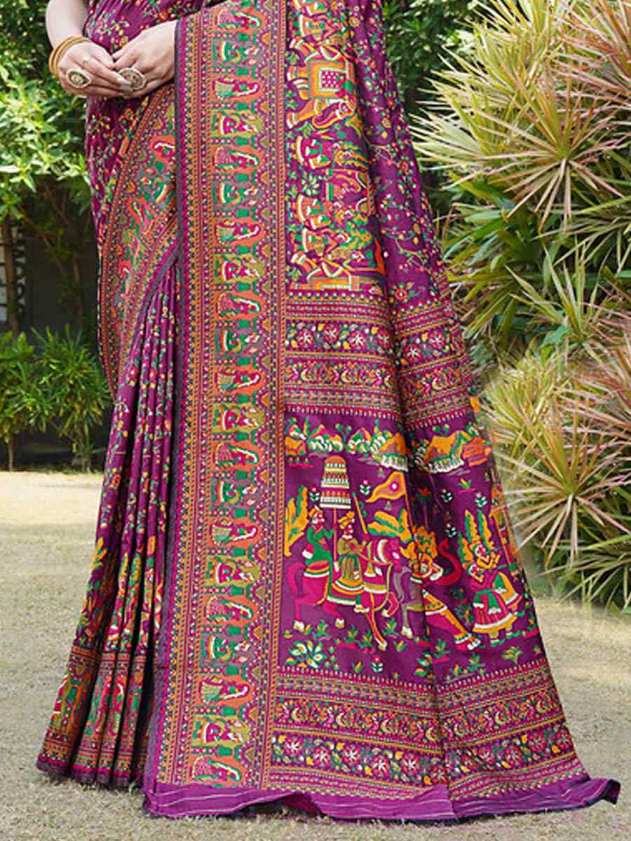 Purple Soft Pure Silk Handwoven Festival Wedding Fancy Heavy Border Saree