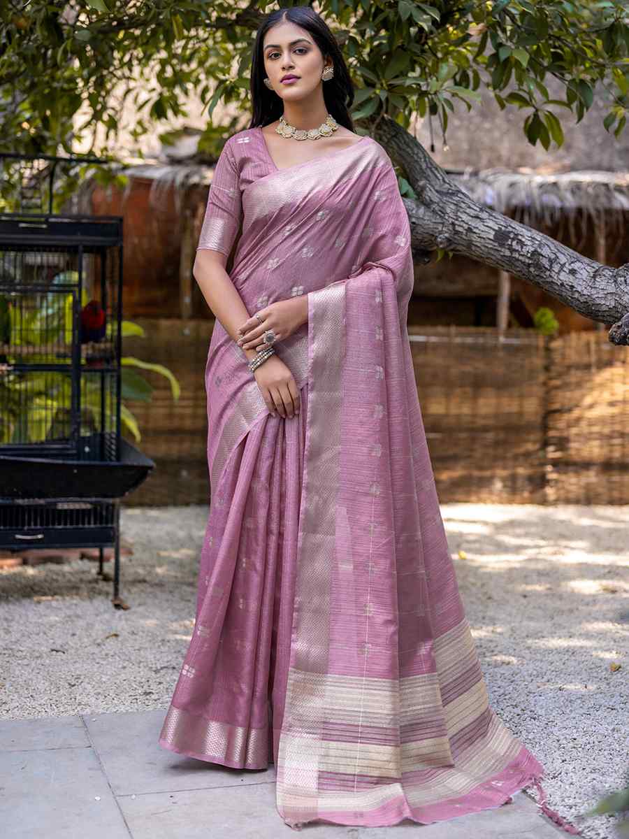 Purple Soft Resham Silk Handwoven Wedding Festival Heavy Border Saree