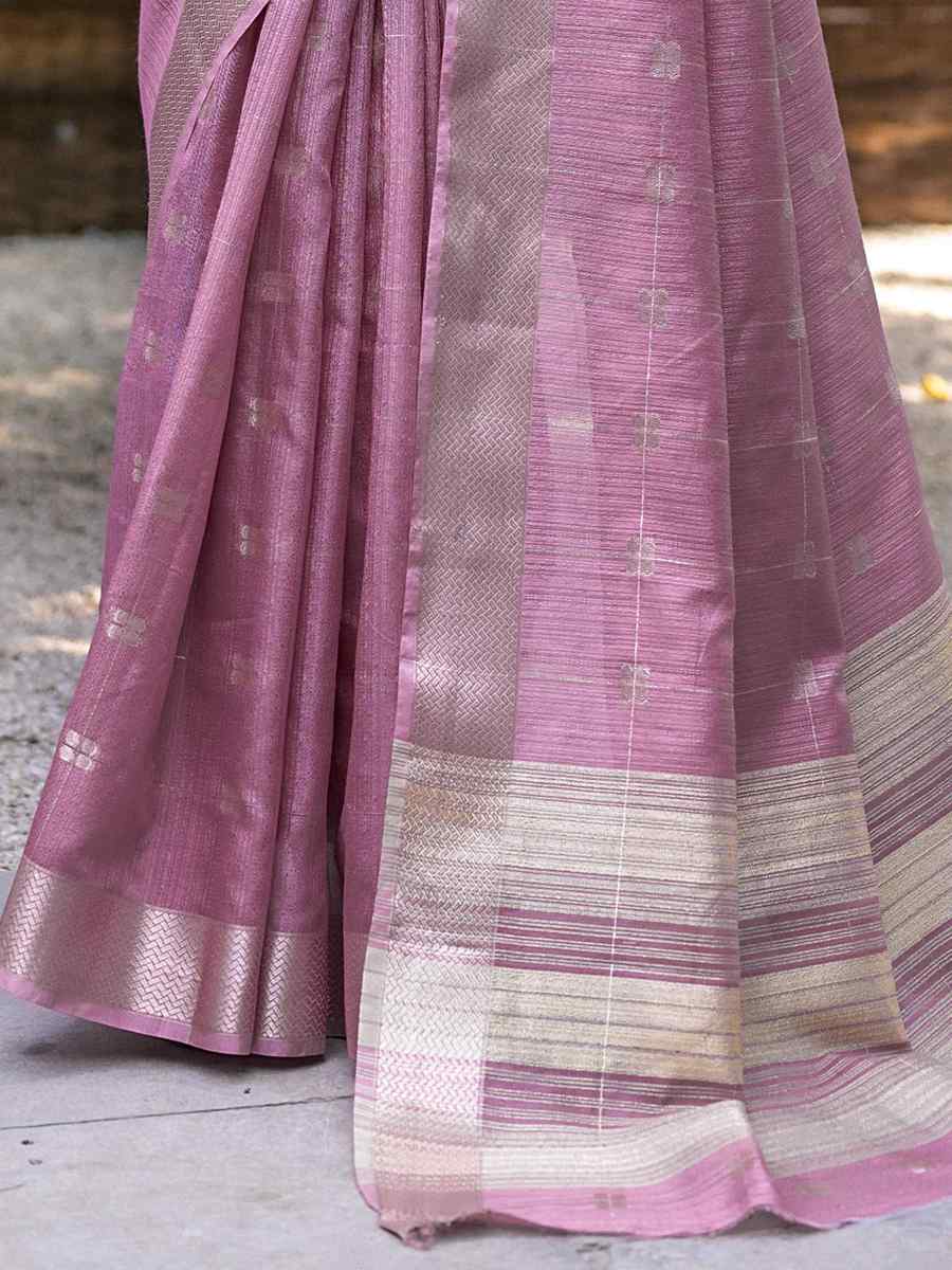 Purple Soft Resham Silk Handwoven Wedding Festival Heavy Border Saree