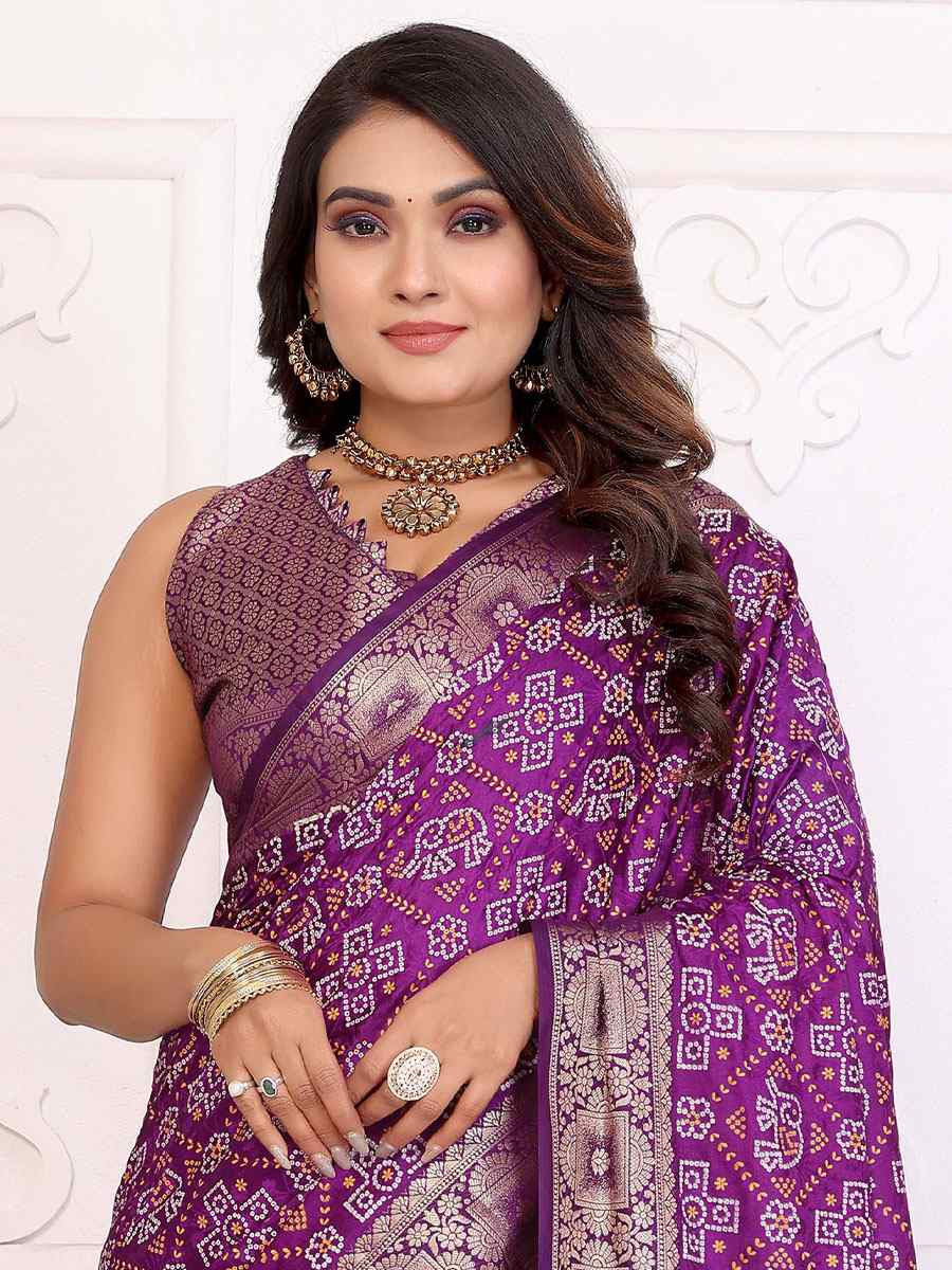 Purple Soft Satin Silk Handwoven Festival Wedding Fancy Heavy Border Saree
