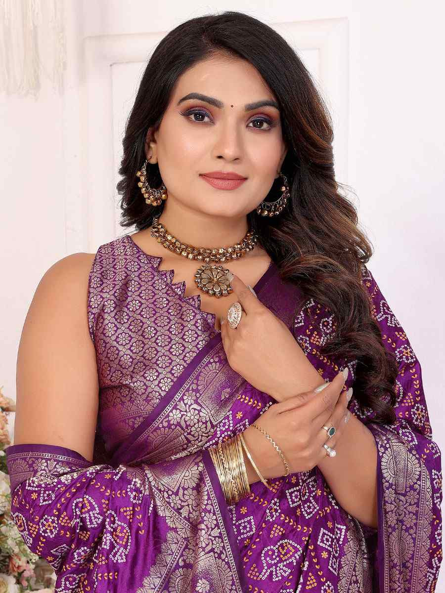 Purple Soft Satin Silk Handwoven Festival Wedding Fancy Heavy Border Saree