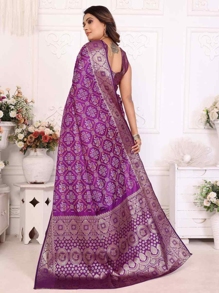Purple Soft Satin Silk Handwoven Festival Wedding Fancy Heavy Border Saree