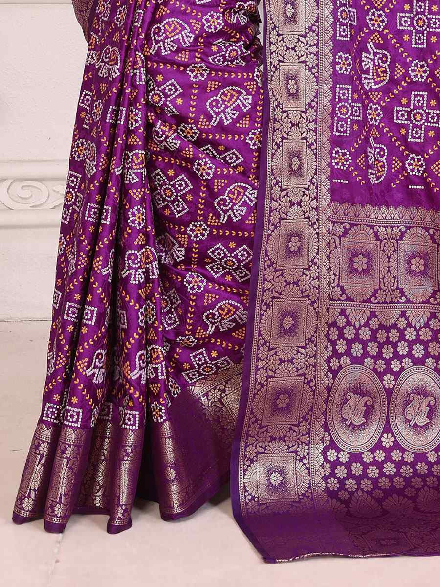 Purple Soft Satin Silk Handwoven Festival Wedding Fancy Heavy Border Saree