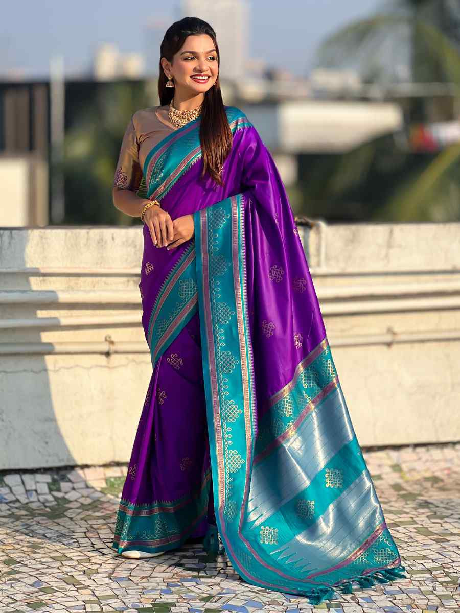 Purple Soft Silk Handwoven Casual Reception Festival Wedding Fancy Classic Style Sarees
