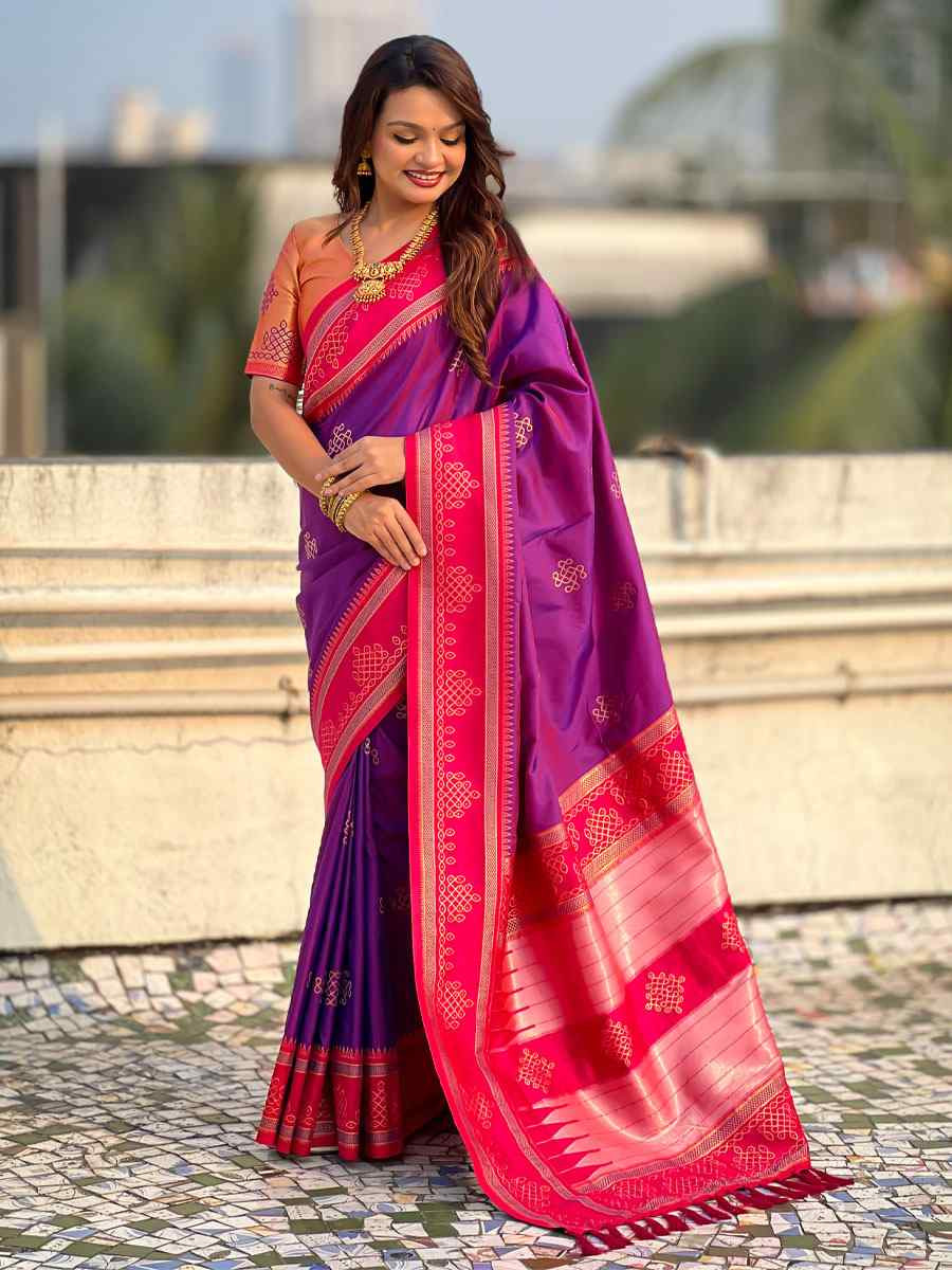 Purple Soft Silk Handwoven Casual Reception Festival Wedding Fancy Classic Style Sarees