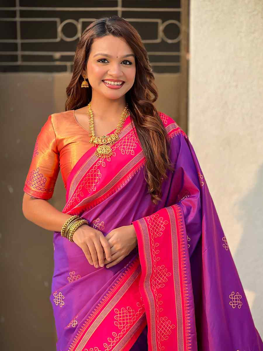 Purple Soft Silk Handwoven Casual Reception Festival Wedding Fancy Classic Style Sarees