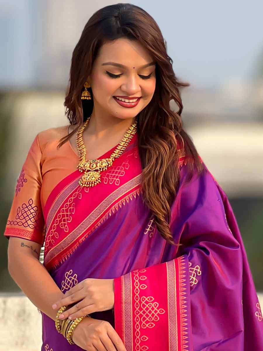 Purple Soft Silk Handwoven Casual Reception Festival Wedding Fancy Classic Style Sarees