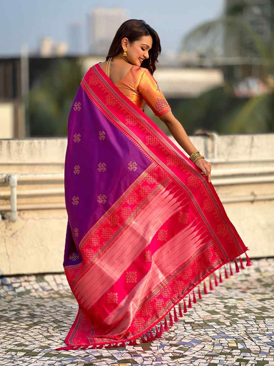 Purple Soft Silk Handwoven Casual Reception Festival Wedding Fancy Classic Style Sarees