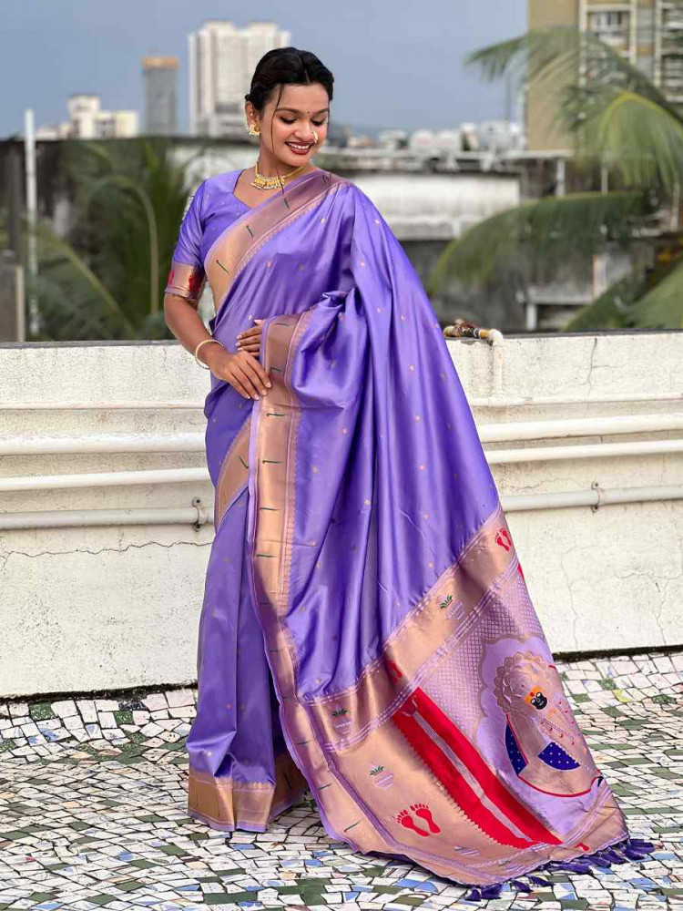 Image of Purple Soft Silk Handwoven Casual Reception Festival Wedding Fancy Classic Style Sarees