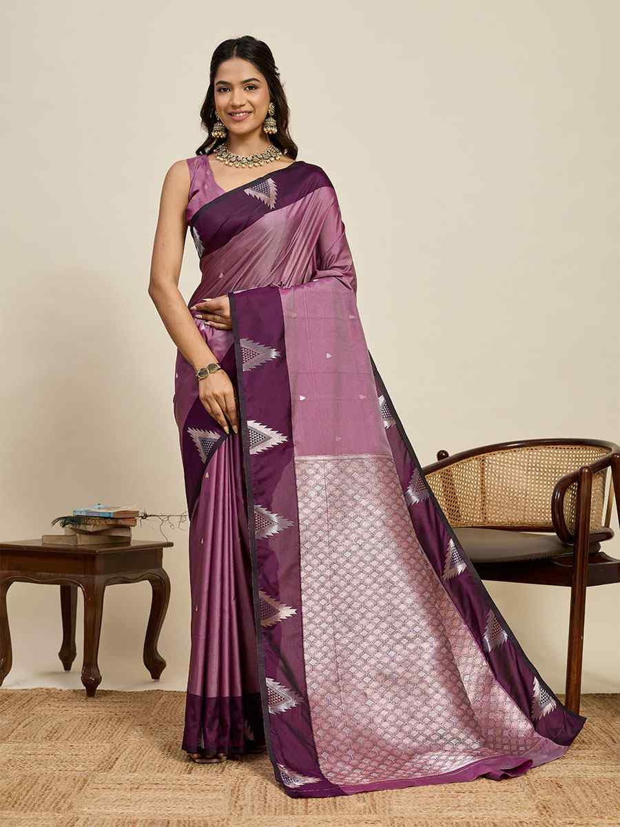 Purple Soft Silk Handwoven Casual Reception Festival Wedding Fancy Heavy Border Saree