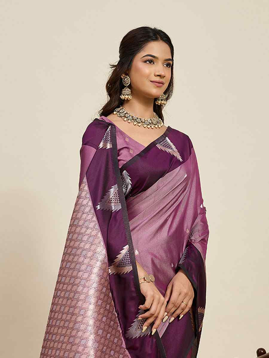 Purple Soft Silk Handwoven Casual Reception Festival Wedding Fancy Heavy Border Saree
