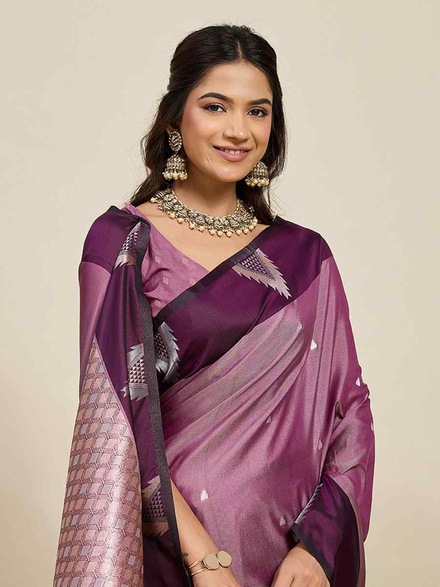 Purple Soft Silk Handwoven Casual Reception Festival Wedding Fancy Heavy Border Saree