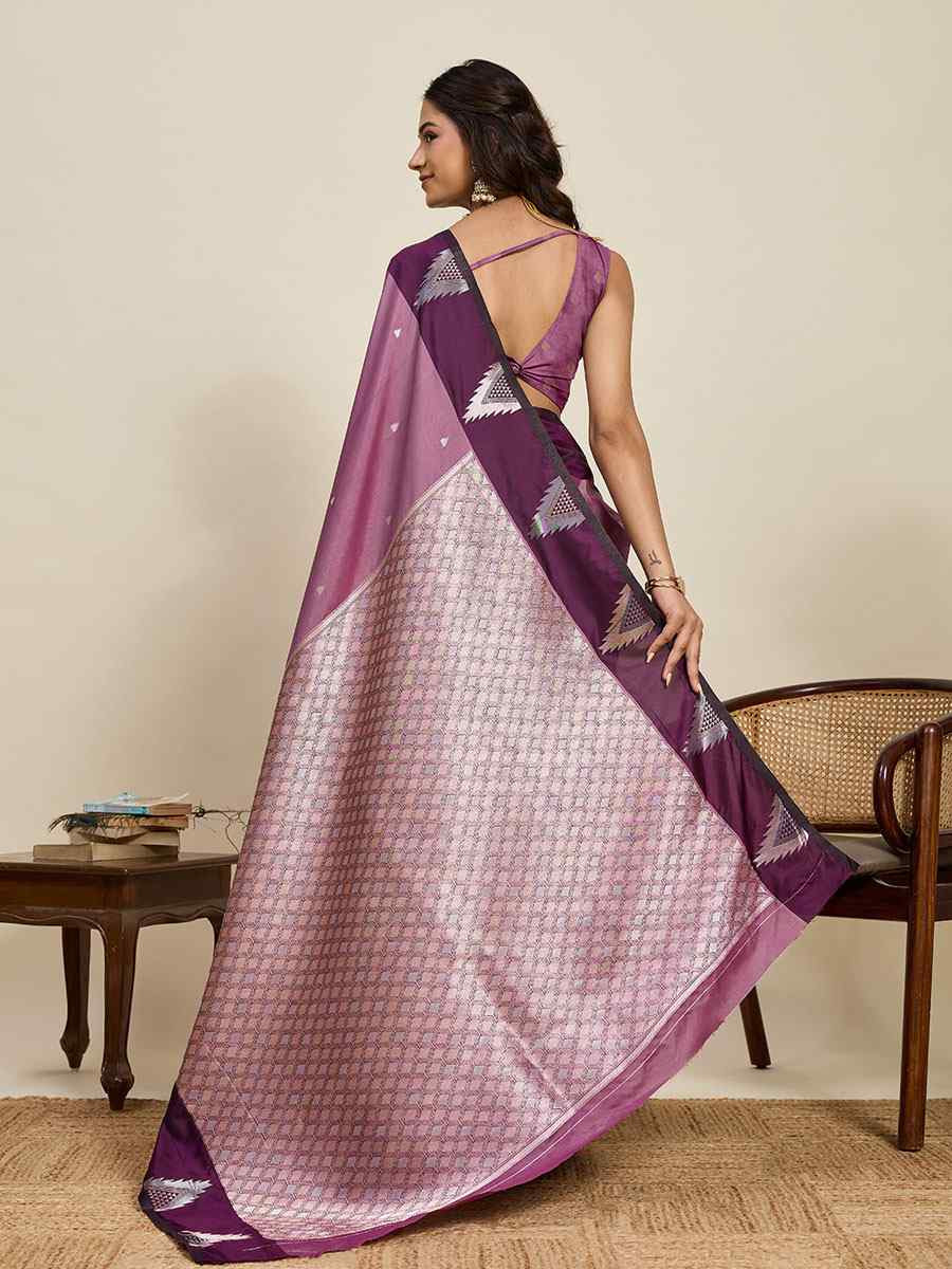 Purple Soft Silk Handwoven Casual Reception Festival Wedding Fancy Heavy Border Saree