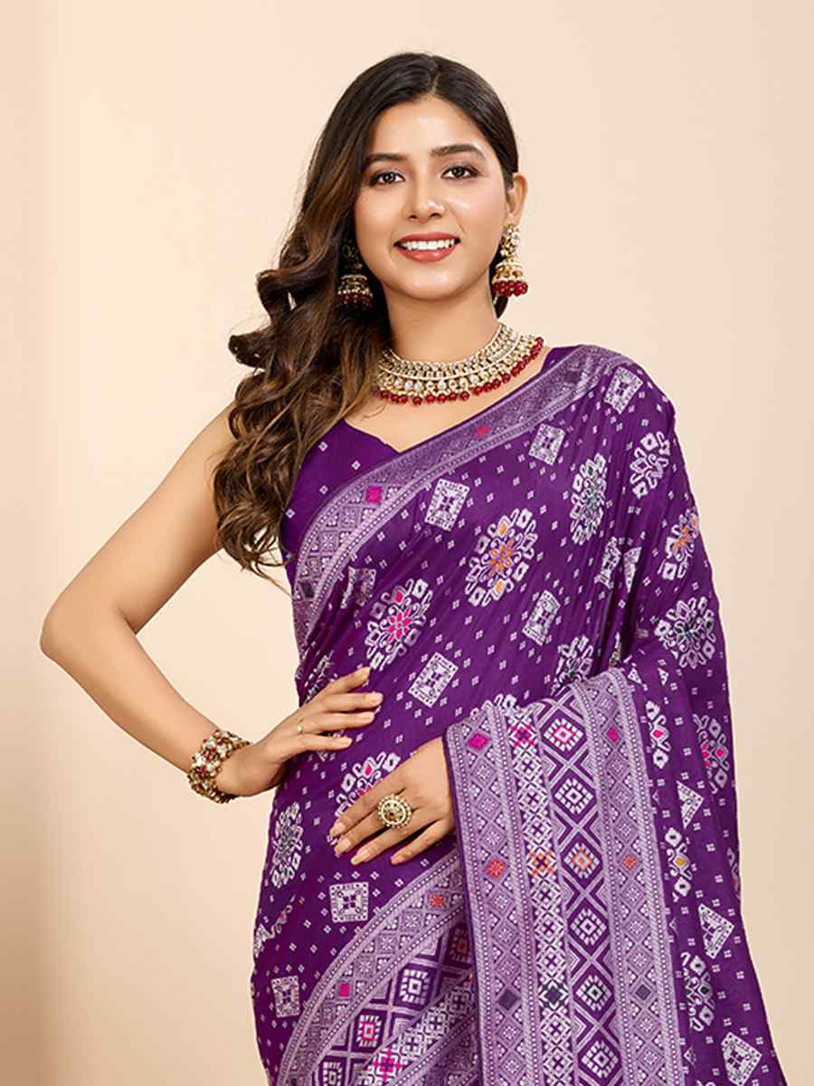Purple Soft Silk Handwoven Festival Casual Contemporary Saree