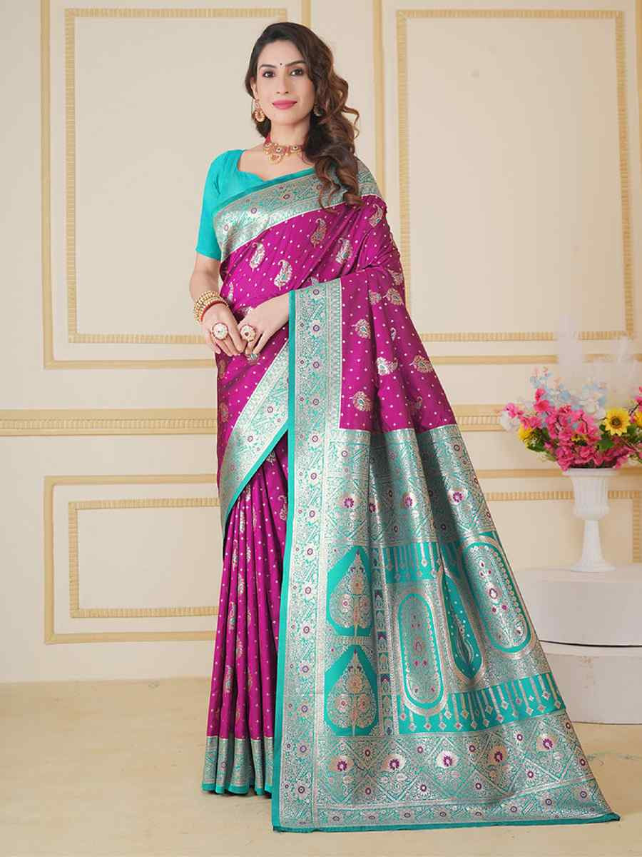Purple Soft Silk Handwoven Festival Wedding Fancy Heavy Border Saree