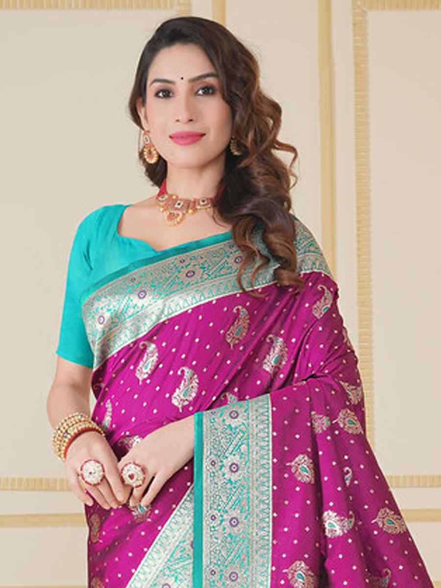 Purple Soft Silk Handwoven Festival Wedding Fancy Heavy Border Saree
