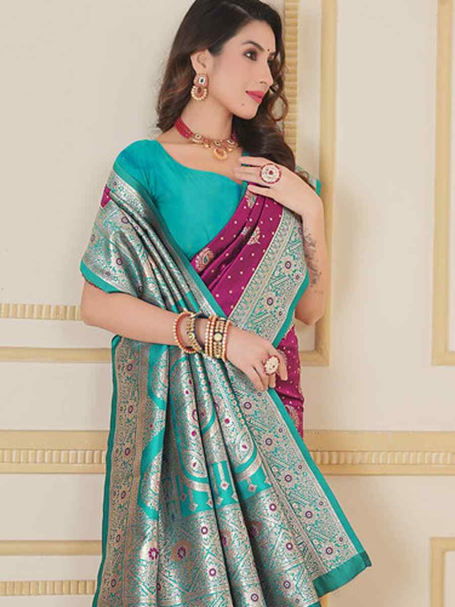 Purple Soft Silk Handwoven Festival Wedding Fancy Heavy Border Saree
