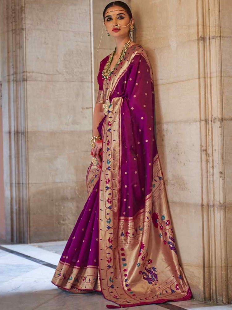 Purple Soft Silk Handwoven Wedding Bridal Heavy Border Saree