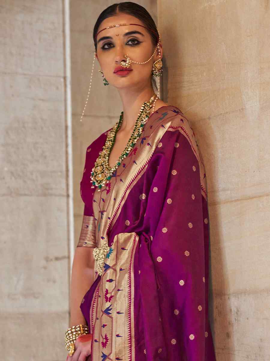 Purple Soft Silk Handwoven Wedding Bridal Heavy Border Saree