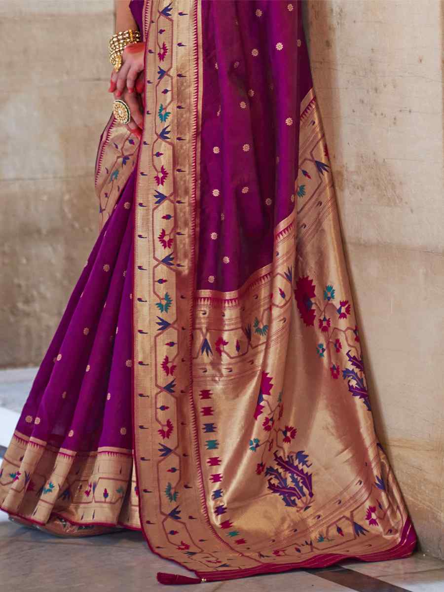 Purple Soft Silk Handwoven Wedding Bridal Heavy Border Saree