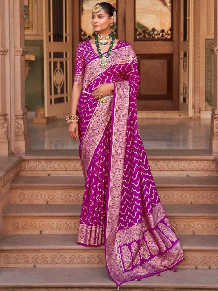 Purple Soft Silk Handwoven Wedding Festival Heavy Border Saree