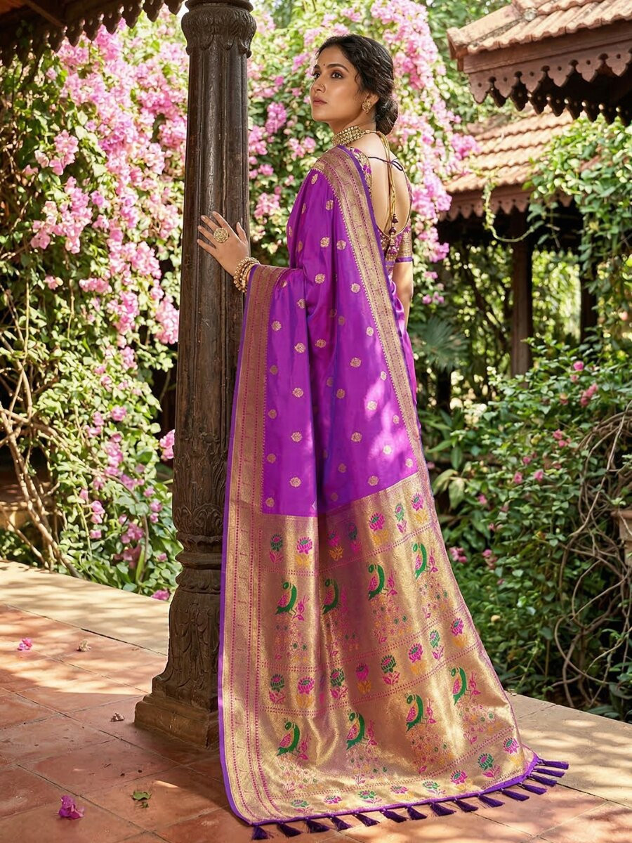 Purple Soft Silk Handwoven Wedding Reception Party Festival Casual Heavy Border Sarees