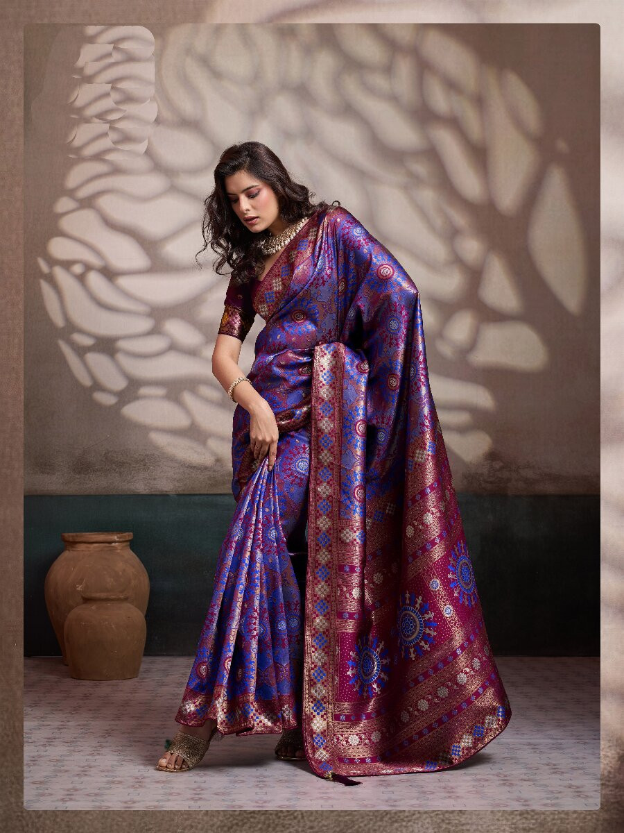 Purple Soft Silk Zari Meenakari Woven Work Wedding Reception Party Festival Casual Heavy Border Sarees