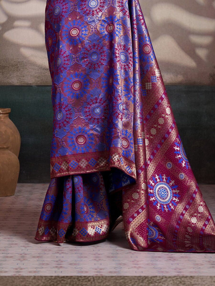 Purple Soft Silk Zari Meenakari Woven Work Wedding Reception Party Festival Casual Heavy Border Sarees