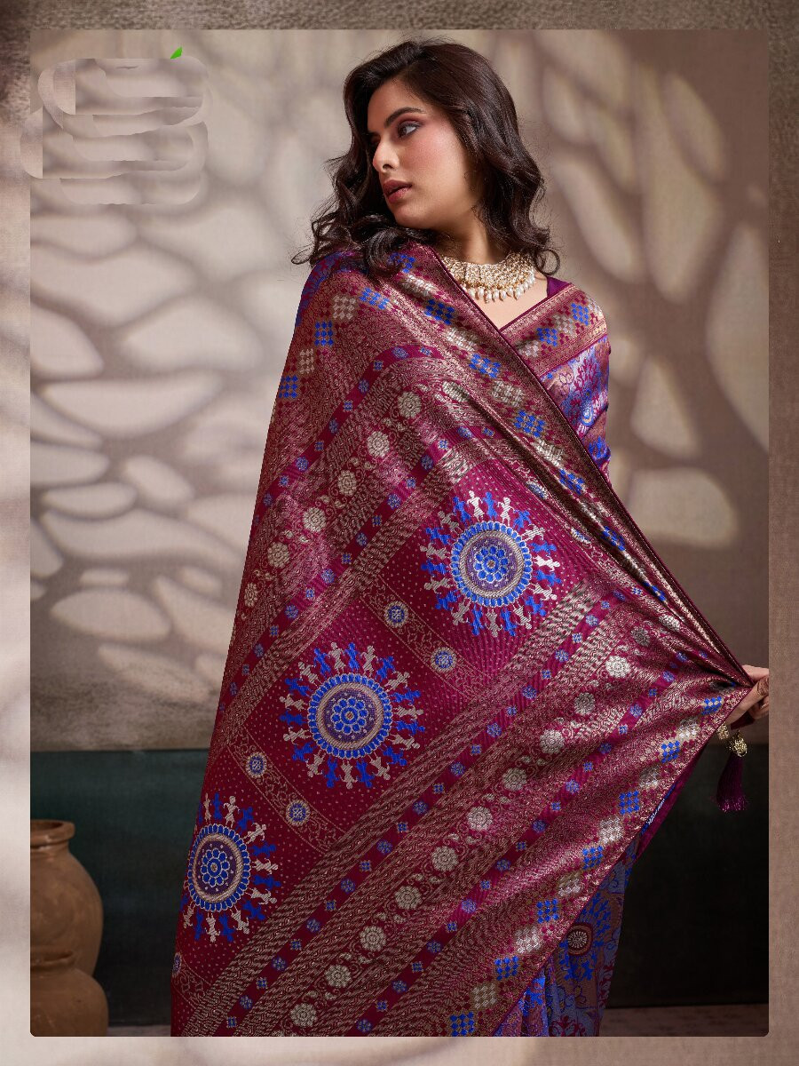 Purple Soft Silk Zari Meenakari Woven Work Wedding Reception Party Festival Casual Heavy Border Sarees